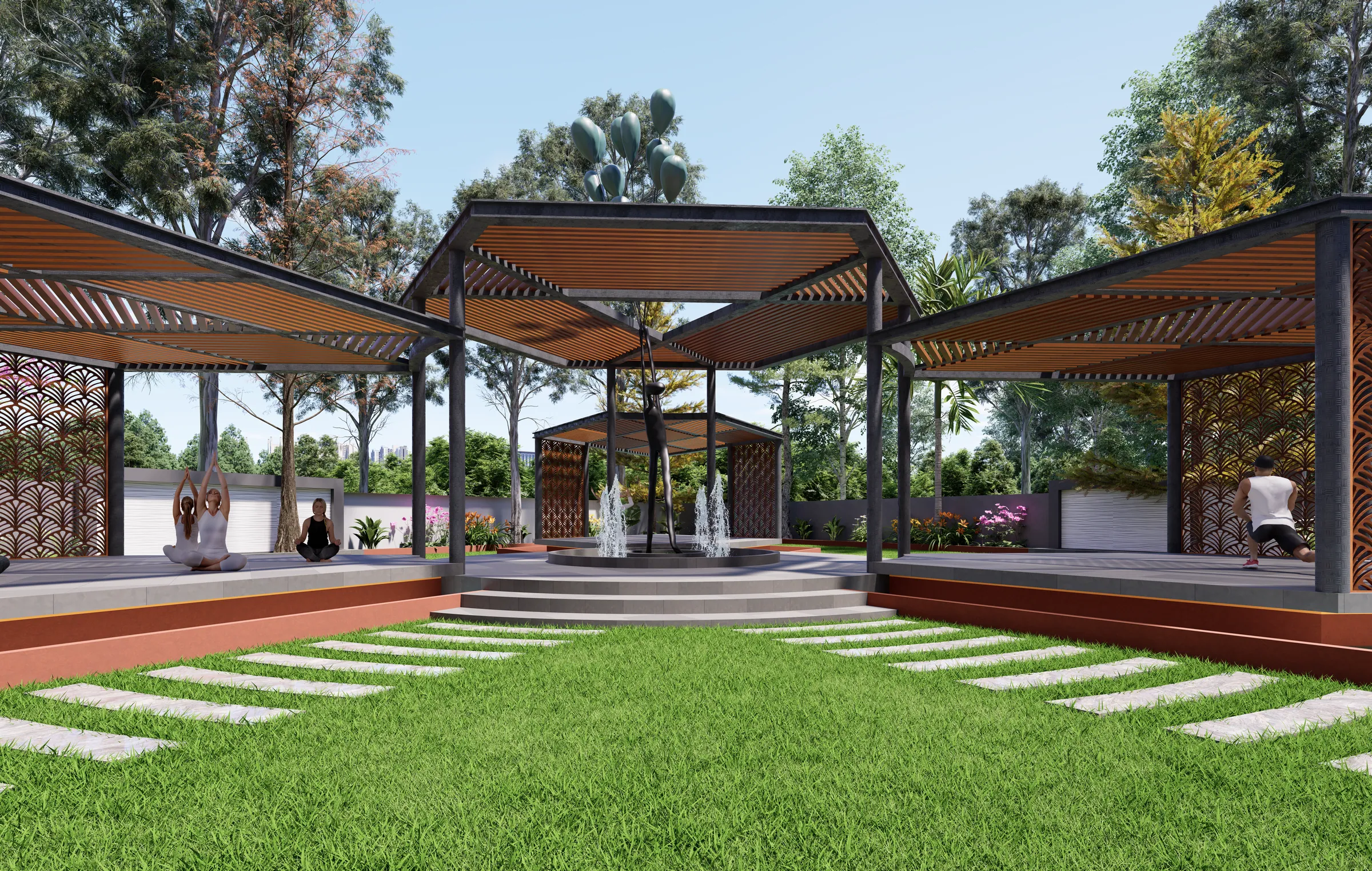 Garden pavilion and lawn