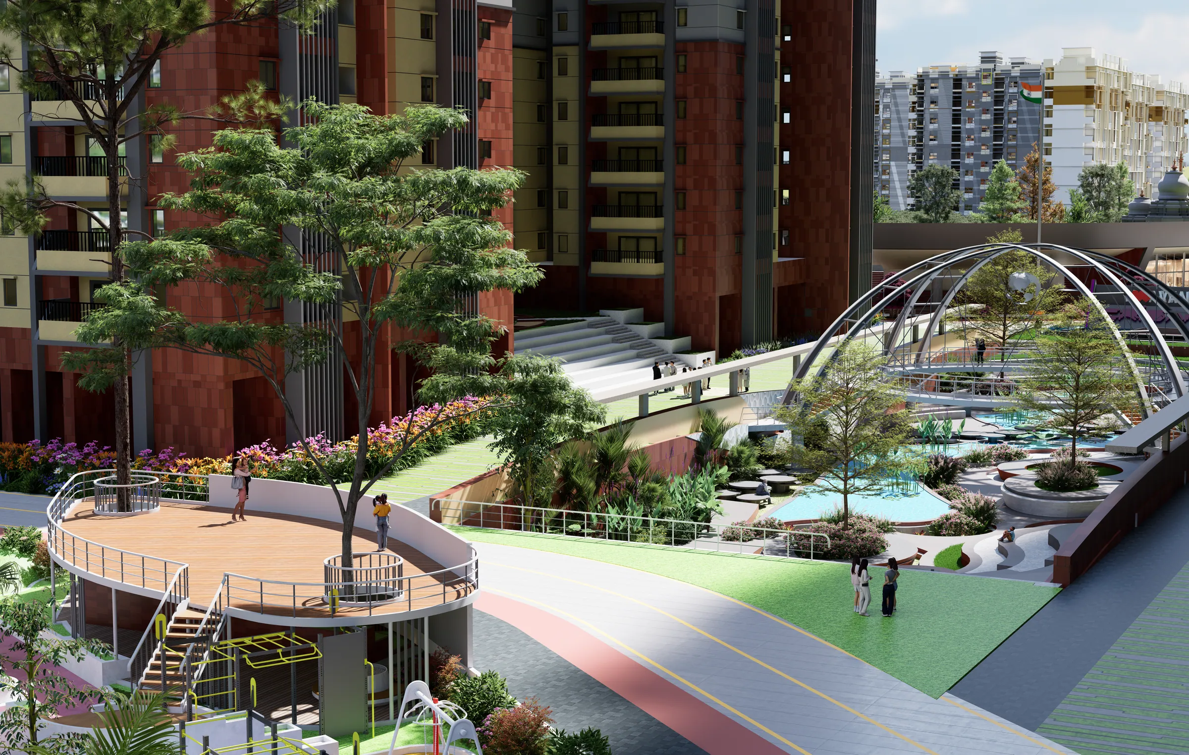 Aerial walk and circular deck