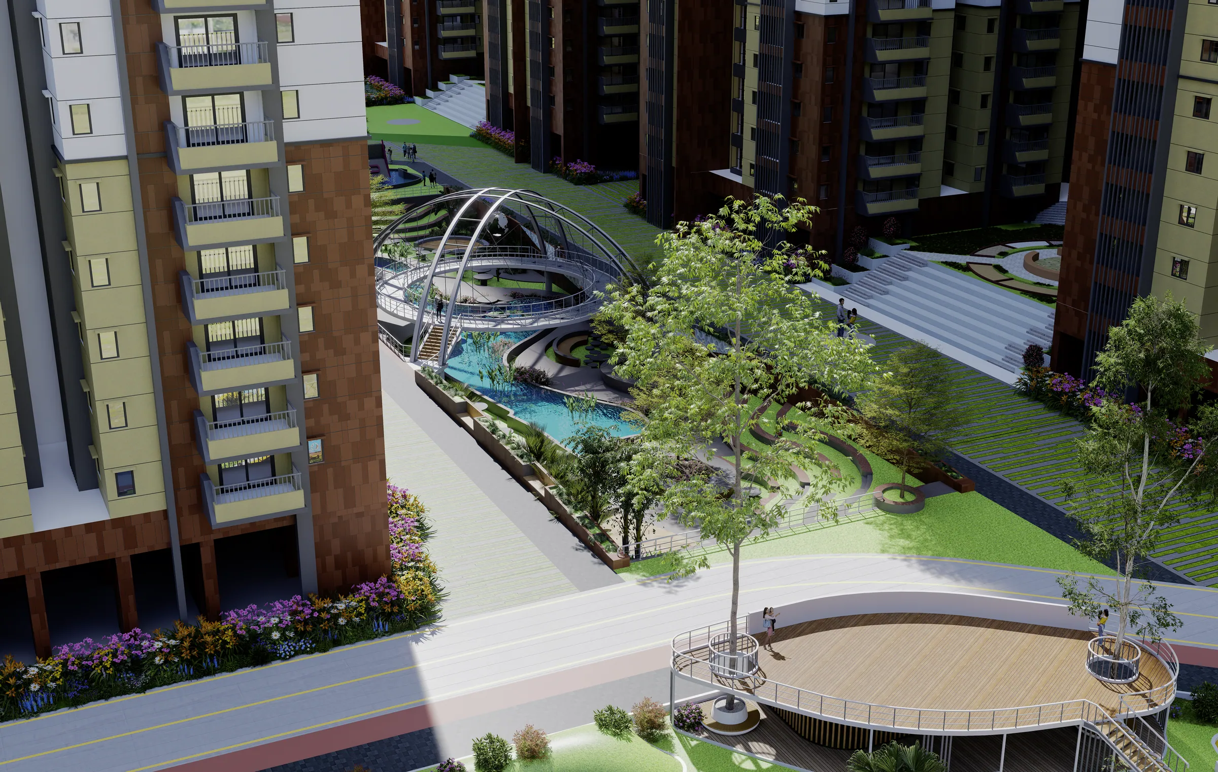 Courtyard stream and seating