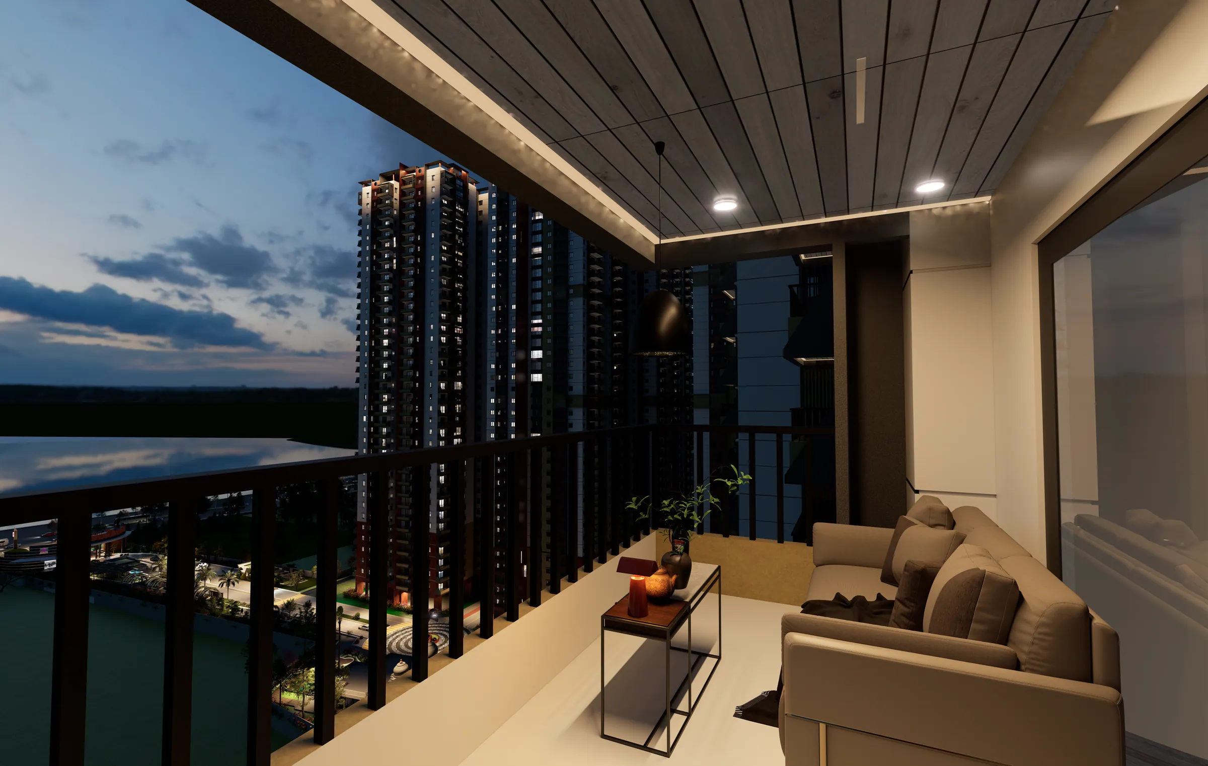 Balcony view at dusk