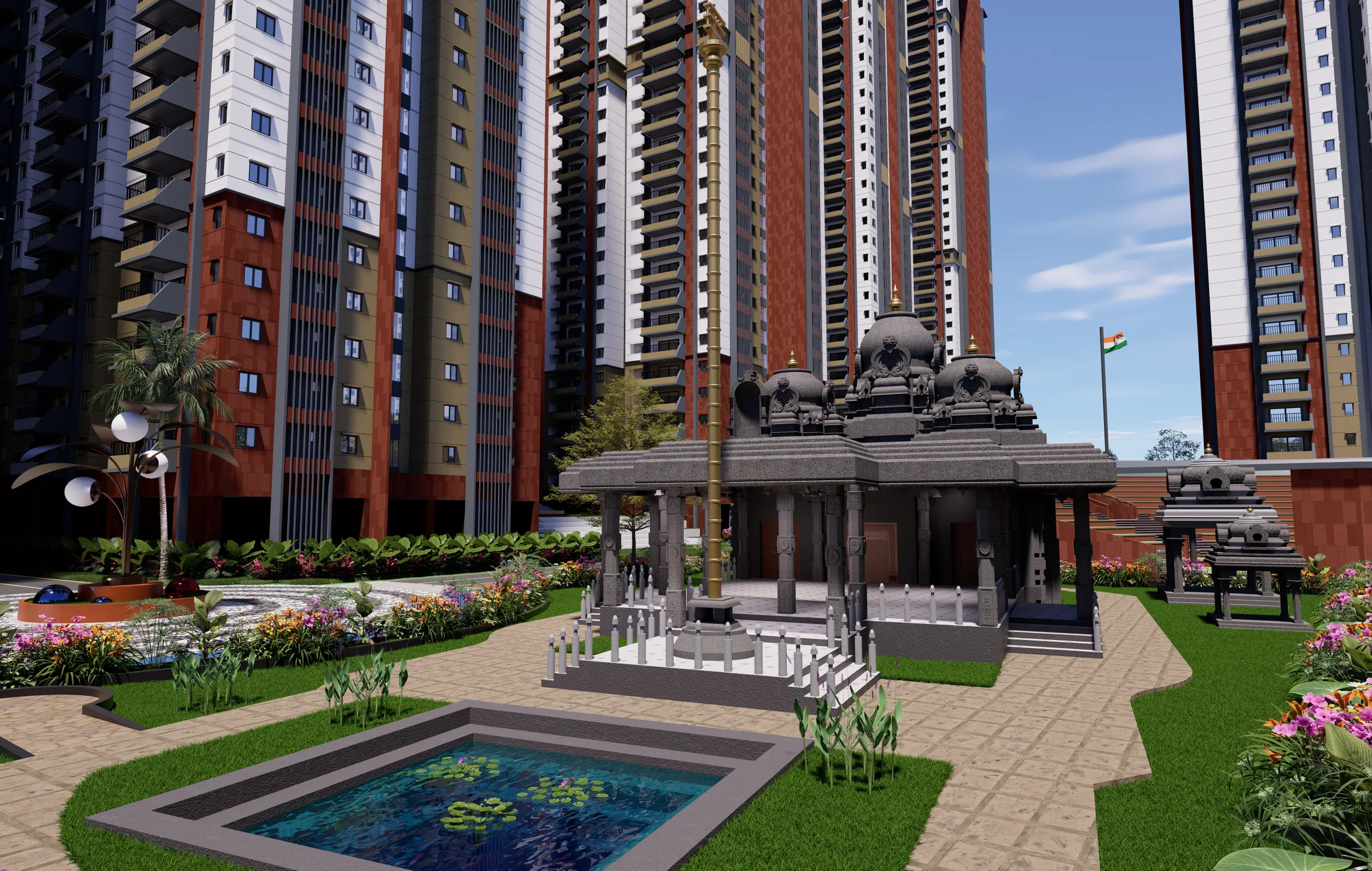 Temple and lotus pond